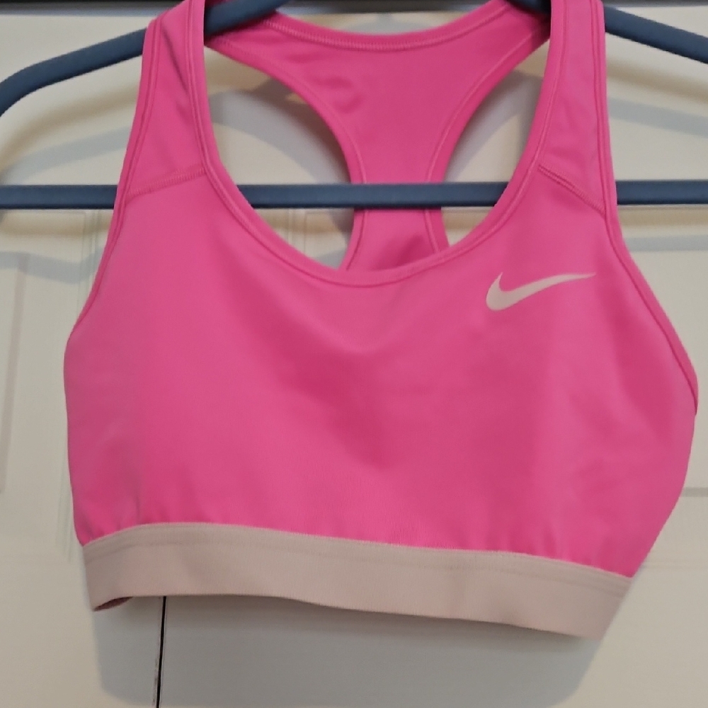 Nike Women's Hot Pink Racerback Swim Top with Light Beige Band